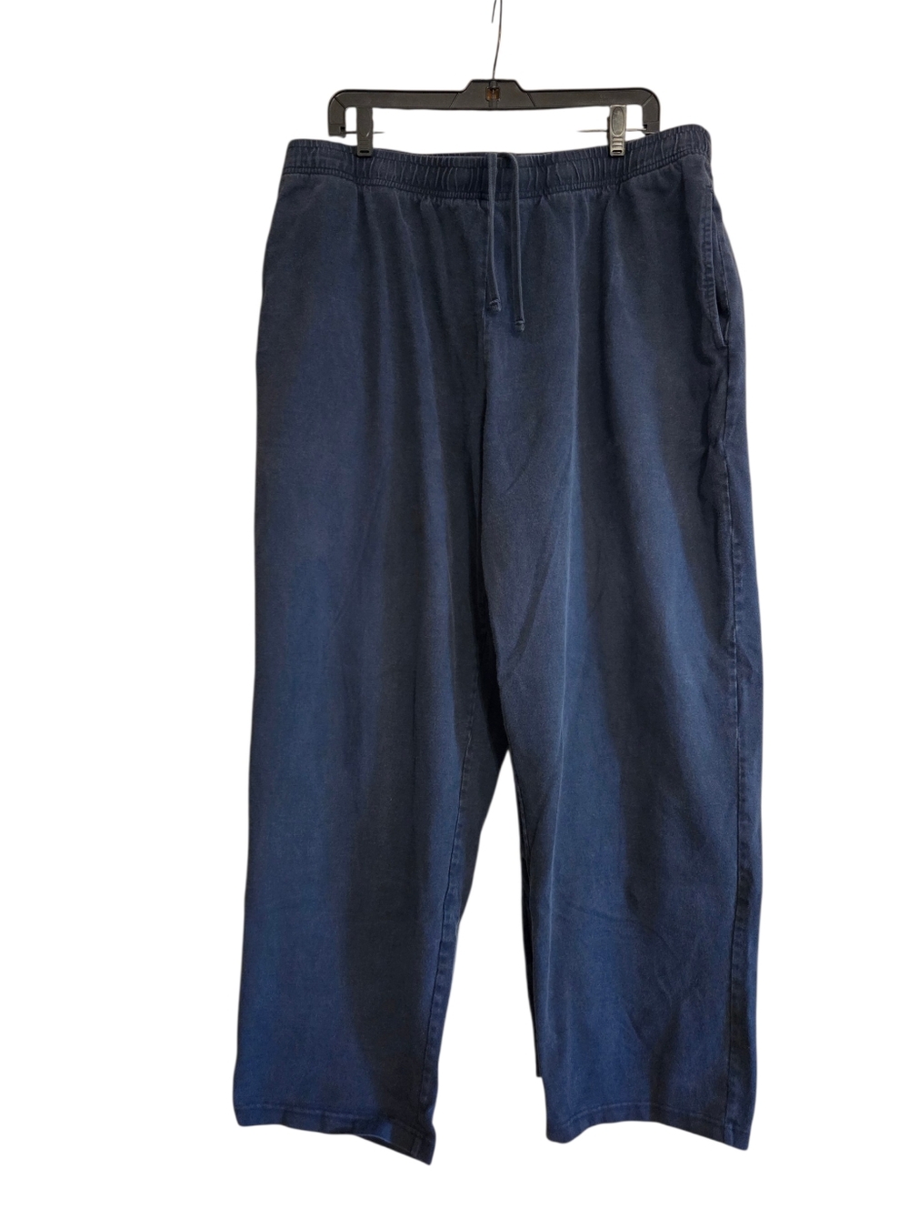 Lands End Navy Wide Leg Drawstring Pants Elastic Waist Cotton Comfy Size XL